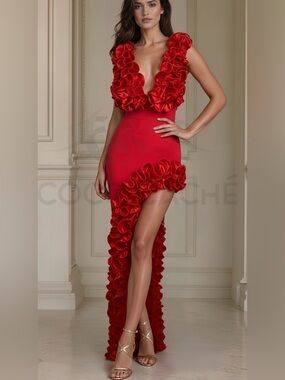 Ruby Red Luxury One Piece Swimsuit Set & Skirt Evening Gown Set